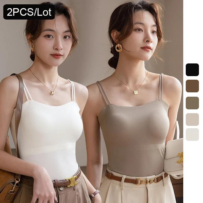 2PCS/Lot Beauty Back Sling Camis TopChest Pad Fixed Cup Inner Wear Outer Wear Thin Section Traceless Base Tube Top